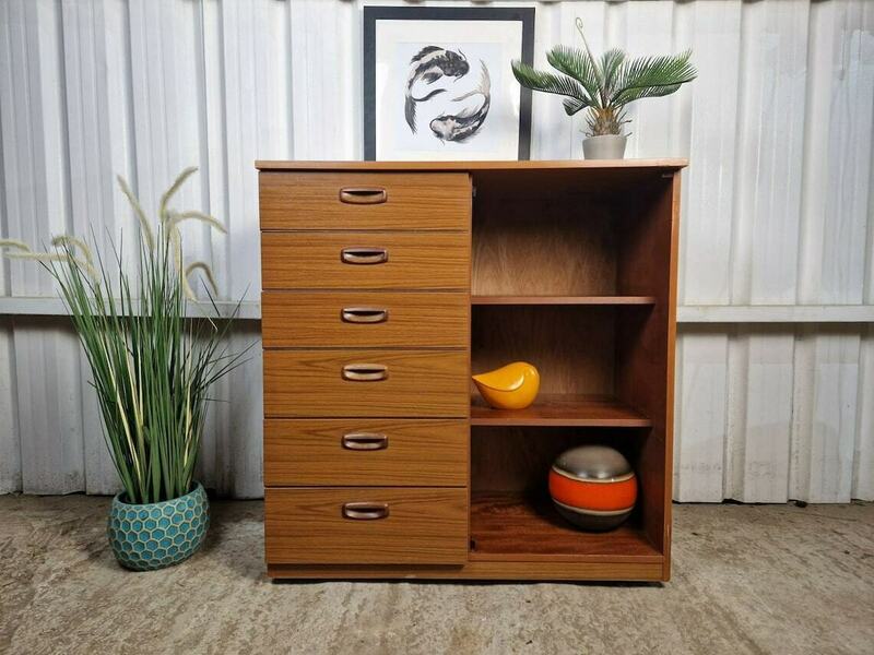 Schreiber Vintage Mid Century Teak Retro Tallboy Chest Of Drawers