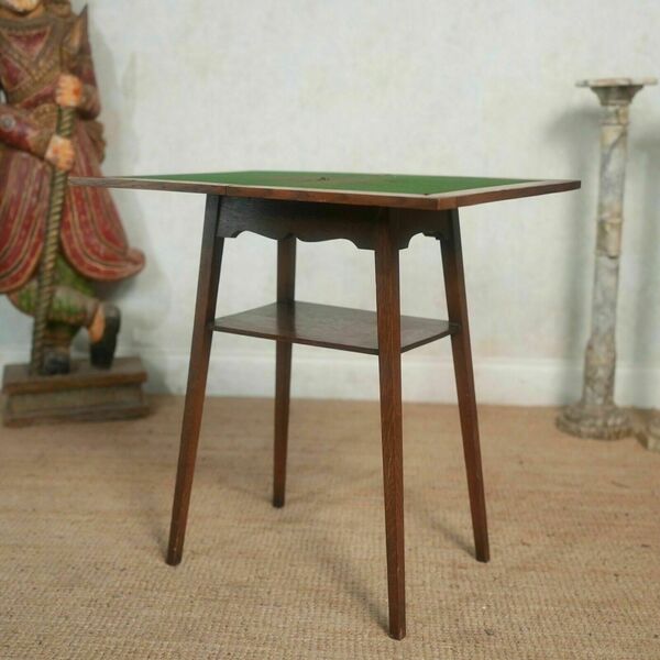 Antique Oak Card Table Folding Vinterior
