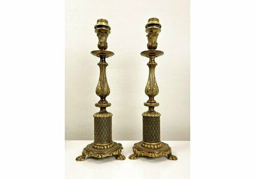 Bronze Table Lamps With Filligree Guilloche On Claw Feet, 1940s, Set Of 2