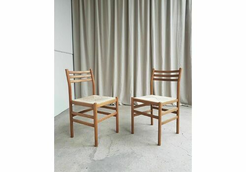 Vtg Mid Century Pair Set Of 2 Seagrass Wicker L Dining Chairs Danish Scandi R72