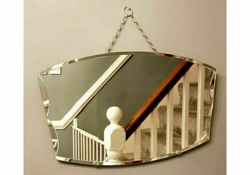 Stunning Rare Art Deco 1930s Scallop Bevelled Frameless Mirror & Original Chain
