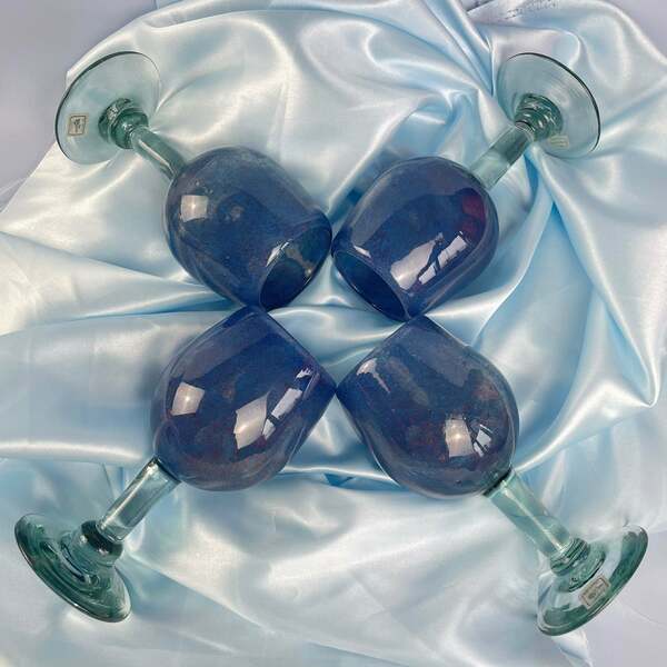 Blue Flecked Mixed Colour Mexican Wine Glasses Vinterior