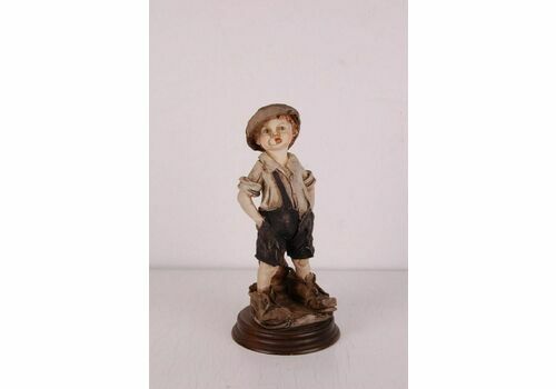 Young Capodimonte Ceramic Figurine In Trousers With Wooden Base