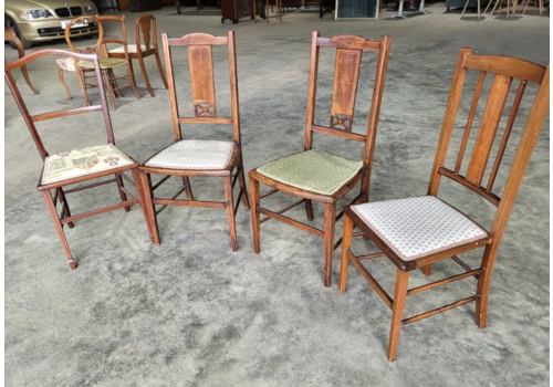 Four Antique Edwardian Mixed Small Dining Chairs Fabric Seats Dining Room
