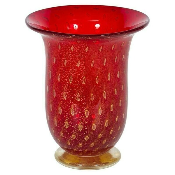 Italian Vase In Murano Glass Red And Gold 1980s Vinterior