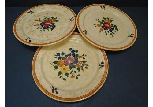 3 Rare Antique French Ironstone Hand Painted Floral Side Or Tea Plates, Longchamp,