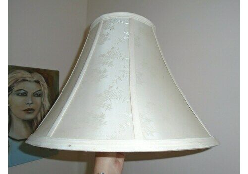 Vintage Table Or Standard Lampshade, Cream Self Patterned Floral Fabric, Lining Intact