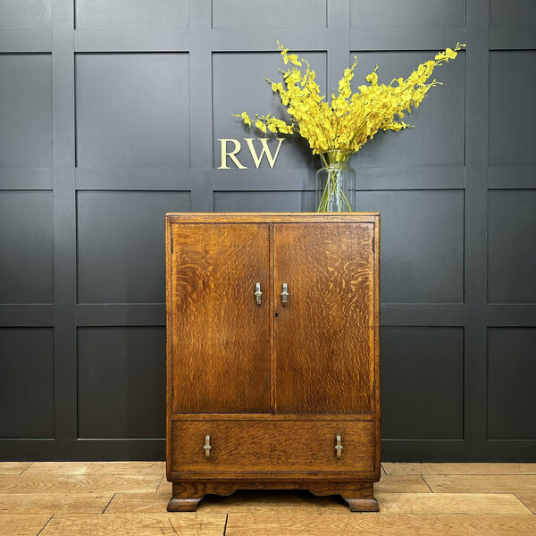 Art Deco Oak Linen Cupboard / Vintage Oak Cupboard / Tallboy / Cocktail