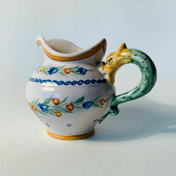 Antique Henriot Quimper Faience Pottery Jug Serpent Handle Vinterior