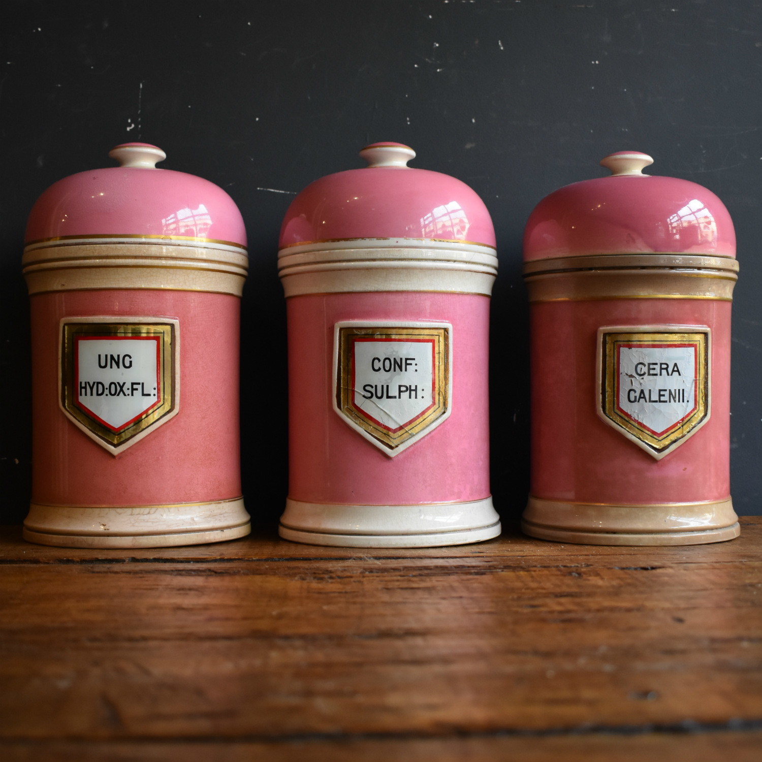 Large 19th Century Pink Ceramic Apothecary Jars Antique Victorian