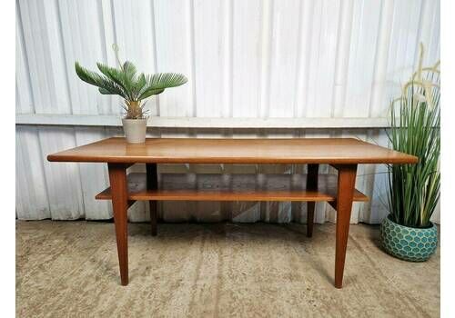 Vintage Mid Century Danish Design Medium Teak Long John Coffee Table With Magazine Rack