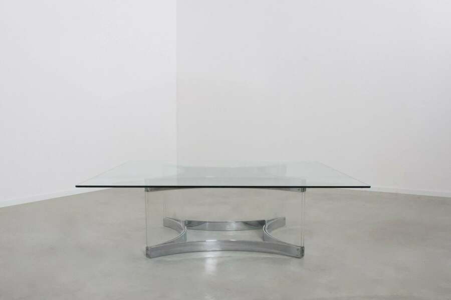 Lucite, Glass And Chrome Coffee Table By Alessandro Albrizzi, 1970s photo for sale