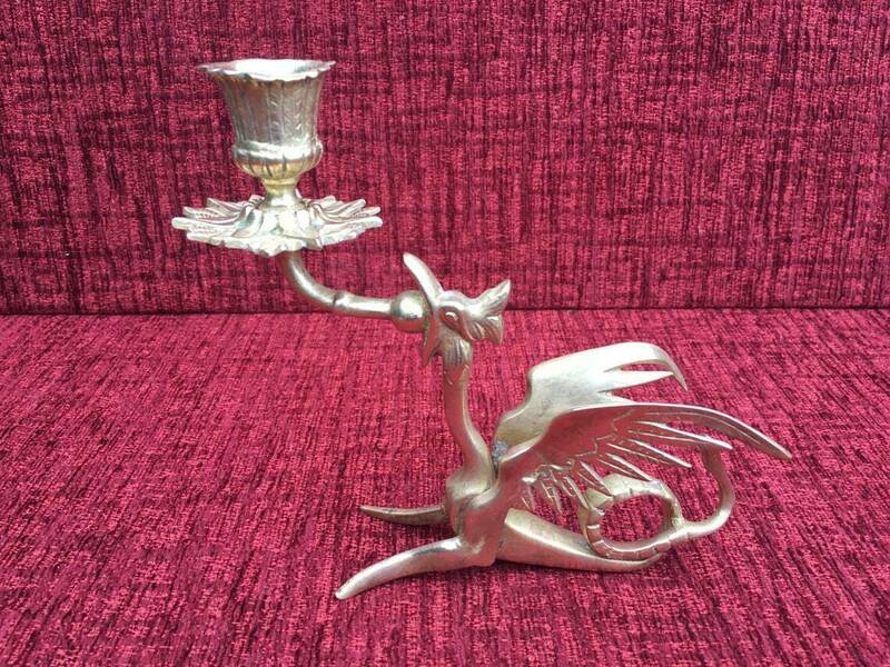 Antique Circa 1910 Solid Brass Chinese Dragon Candlesticks Dragon