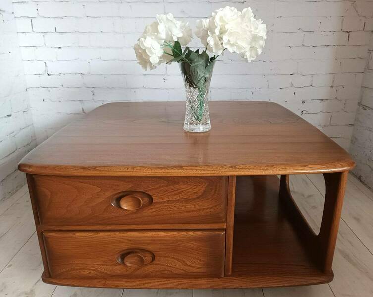 Mid Century Ercol Pandora Coffee Table Solid Elm Vintage Retro Vgc