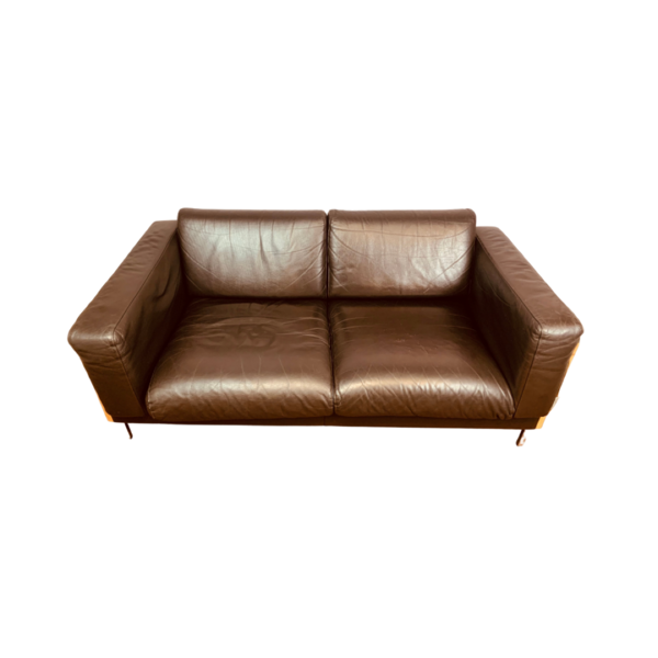 Vintage Dark Brown Leather Ash & Chrome 2 Seater Robin Day For Habitat