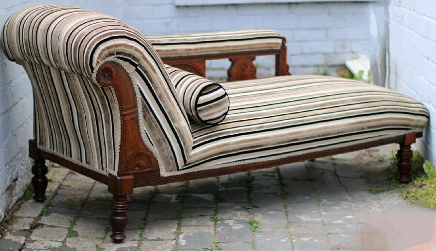 Victorian Upholstered Chaise Lounge Horsehair Stuffing Vinterior