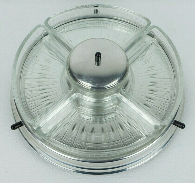 Art Déco Lazy Susan Relish Server 5 Piece Set On Rotating Tray photo for sale