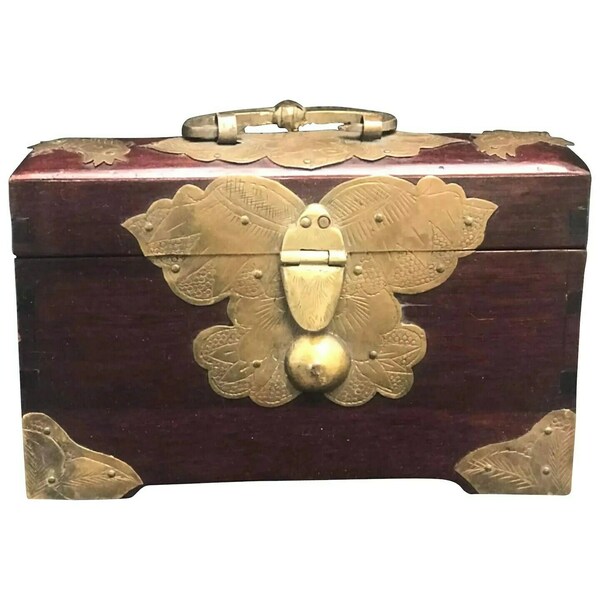 Wood And Brass Asian Box Small Documents Box Mini Chest Oriental ...