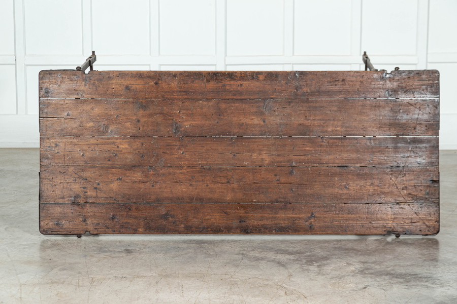 19thc Iron & Pine Trestle Table photo furniture