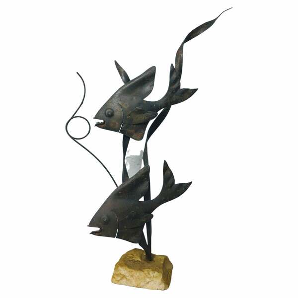 Abstract Mid Century Wrought Iron "Fish" Sculpture Vinterior
