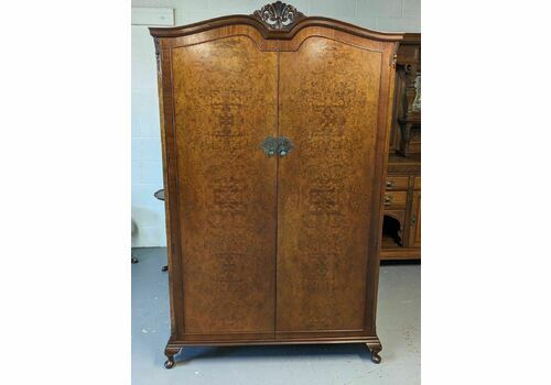 Early 20th Century Burr Walnut Double Wardrobe & Headboard