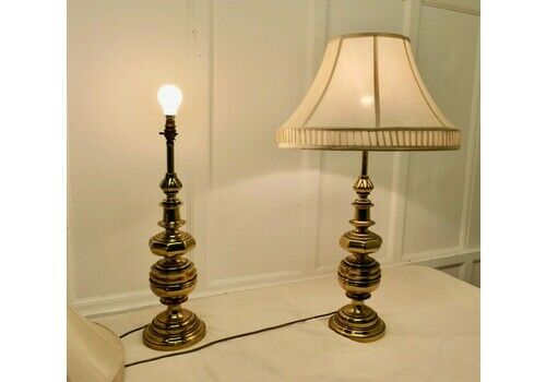 A Pair Of Superb Quality Large Bulbous Brass Table Lamps