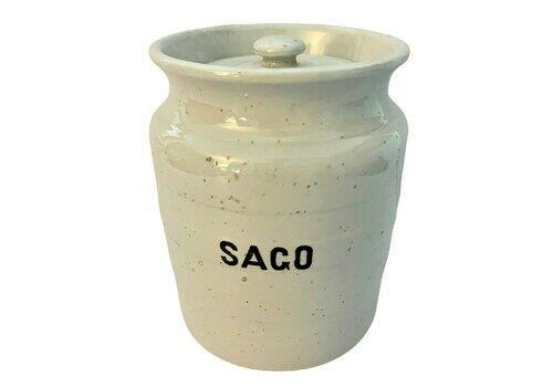 Antique White Banded Ironstone Sago Storage Jar   Vintage Kitchenalia