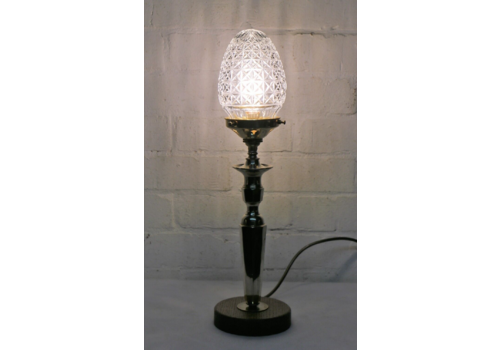 Table Lamp Antique English Brass Lamp & Cut Crystal Glass Acorn Lampshade