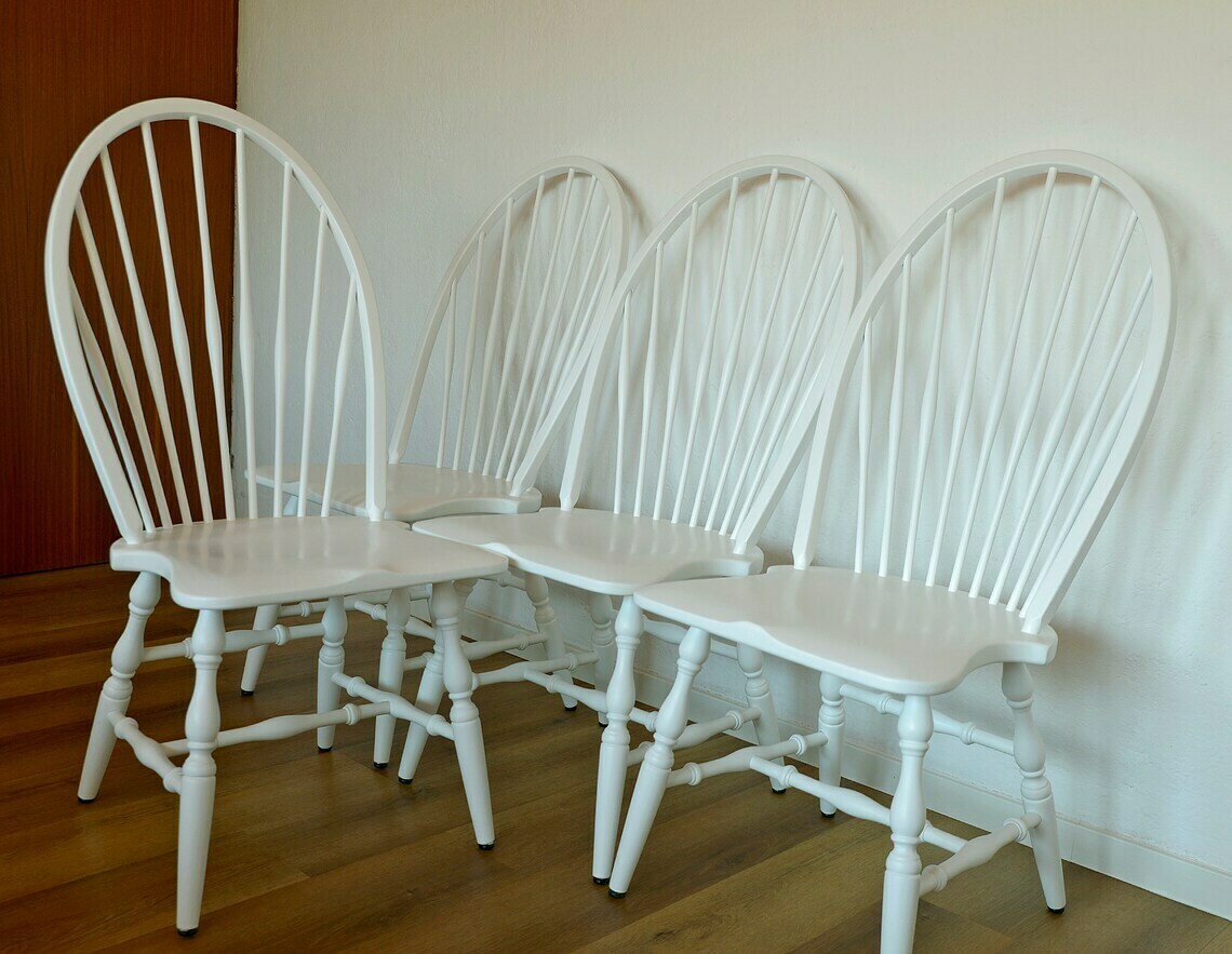 Windsor White Farmhouse Chairs Set Of Vintage Wooden Dining Chair