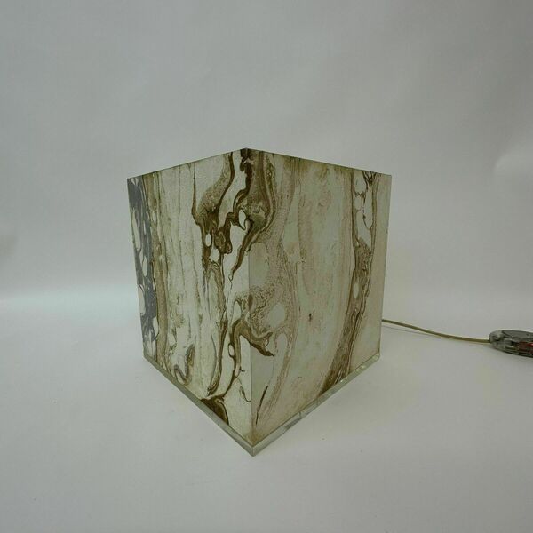 Mid Century Design Lucite Cube Table Lamp , 1970’s photo vintage