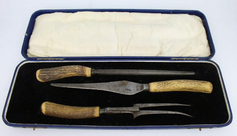 Antique Cased Antler Carving Set By Thomas Turner & Co. Vinterior