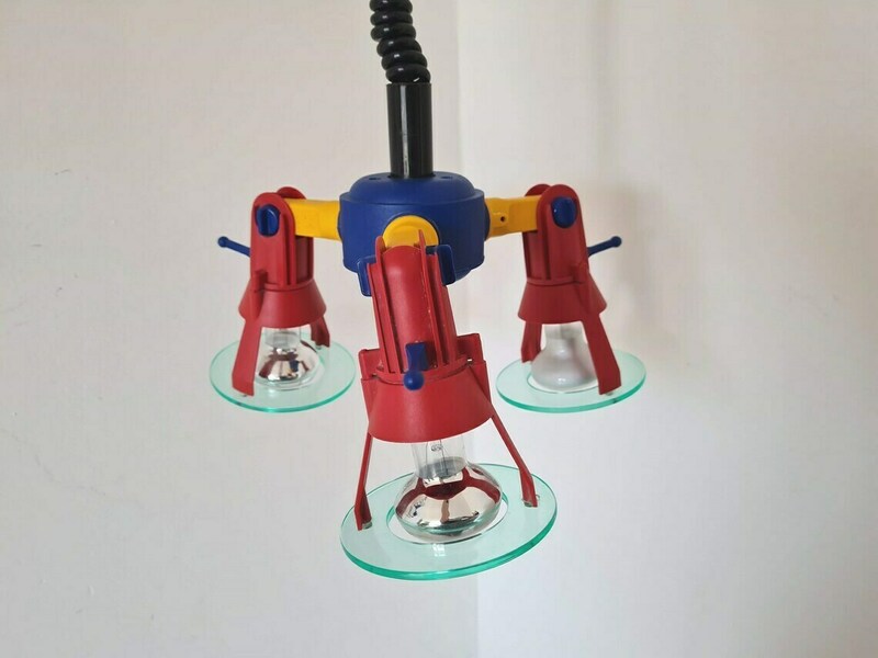 Vintage Memphis Style Multicolored Ceiling Lamp Design 1990s photo furniture