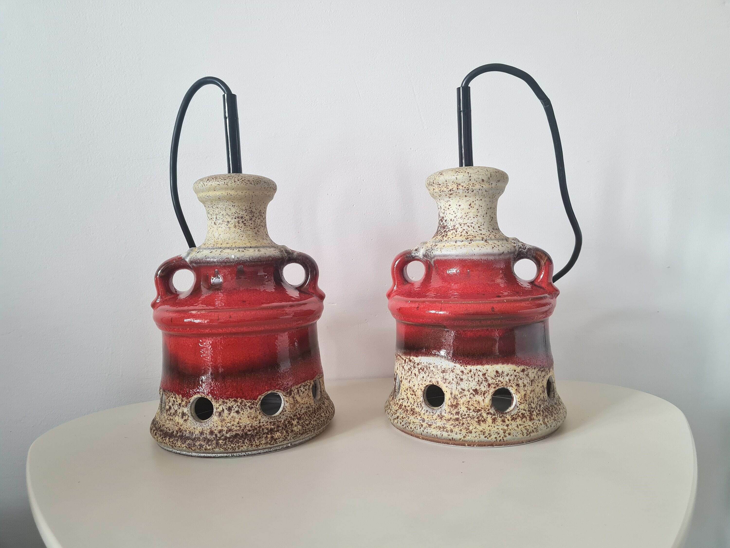 Vintage One Of Two Pendant Lamps Hand Made Fat Lava Herda