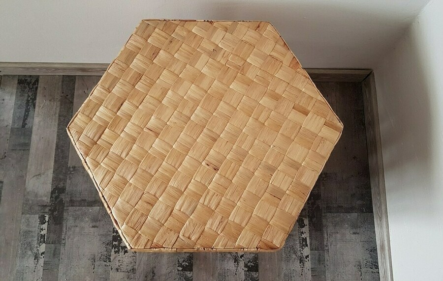 Vintage Mid Century Hexagonal Bamboo Rattan Nesting Table Set Of 3 photo Furniture