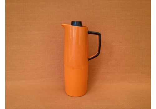 Retro Slimline Thermos Flask In Orange With Black Handle And Screw Top, Retro Orange Thermos Jug Style Flask, Camper Van, Retro Picnic Flask
