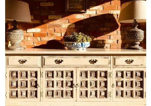 Antique Indian Upcycled Grey Sideboard/Large Grey Credenza/Shabby Chic Grey Sideboard/Grey Distressed Buffet/Large Sideboard