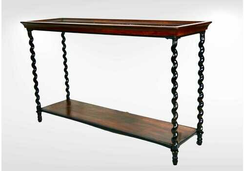Antique Old Hall Console Table, Victorian Wrought Iron, Wood And Glass Console, Circa 1930s Large Rectangular Entryway Table With Shelf