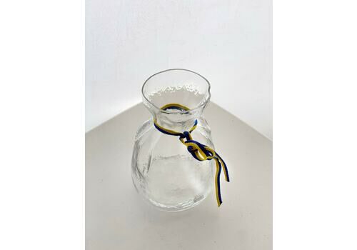 Scandinavian Sea Glasbruk Vase 'Glass Bag’ Designed By Rune Strand With Original Ribbon