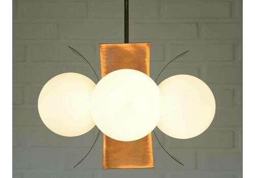 Brutalist Vintage Pendant Light / Sputnik Chandelier / Space Age / Atomic Copper Ceiling Lamp