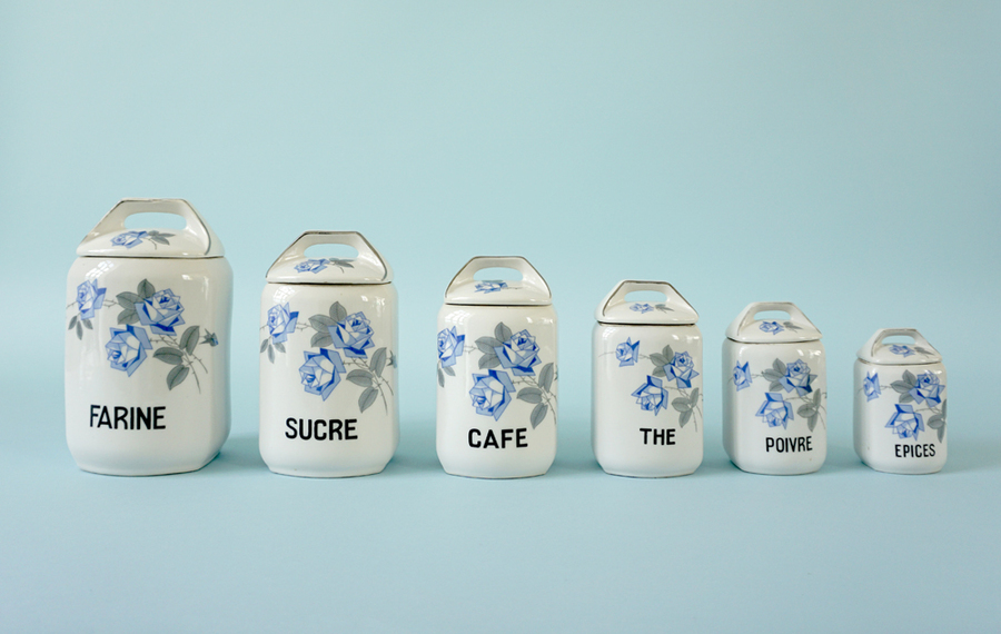 Vintage 1940 S French Ceramic Kitchen Storage Jars Set With Blue