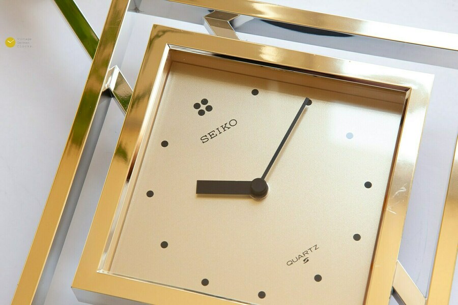 90s ポストモダン　クロック　掛時計　ヴィンテージ　seiko 80s 四角 SEIKO Clock ヴィンテージ置時計 ブラウン 90s ポストモダン クロック