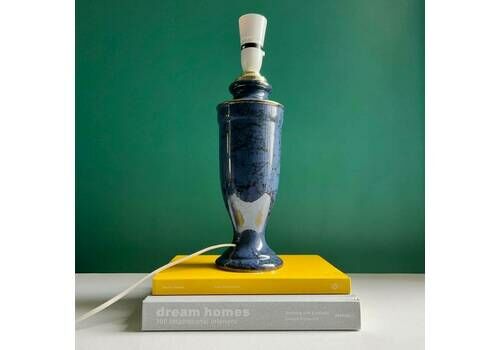 Retro Ceramic Urn Shape Lamp Base | Blue Marbled Table Light | Vintage Homeware