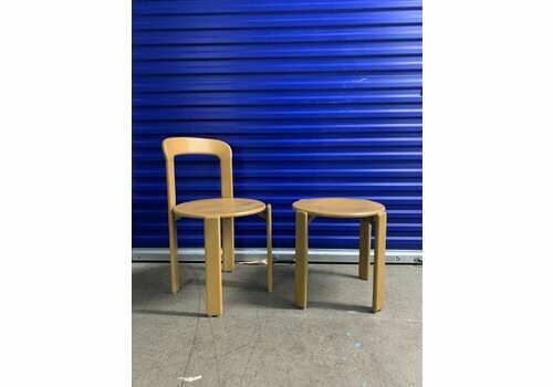Dietiker Bruno Rey Chair And Stacking Stool In Light Wood   70s Design