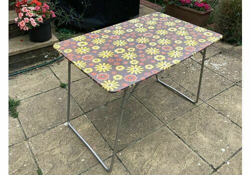 1960s Formwood Folding Picnic Table With A Flower Power Melamine Top Retro Fold Up Camping Table With Orange And Yellow Flowers