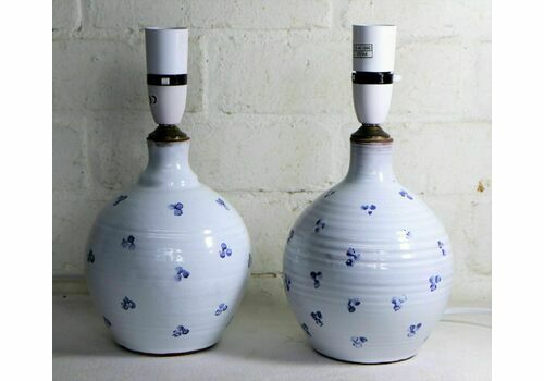 Pair Vintage Table Lamps Judy Greene Irish Studio Pottery Late 20th C. Working