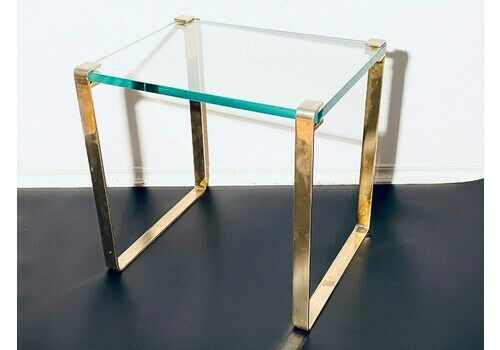 1970s Gold Glass Side Sofa Table / Vintage Home Decor