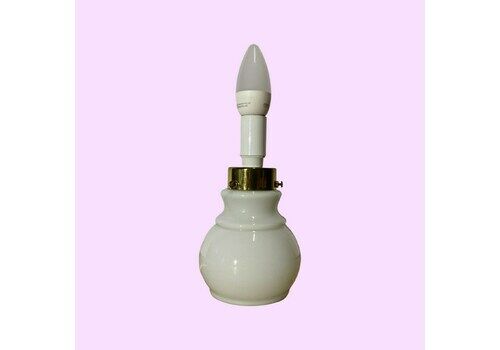 Retro Glass/Brass White Desk Lamp Base | Vintage Danish Design Light Made From Glass In Denmark | Mid Century Odreco Designer Lighting