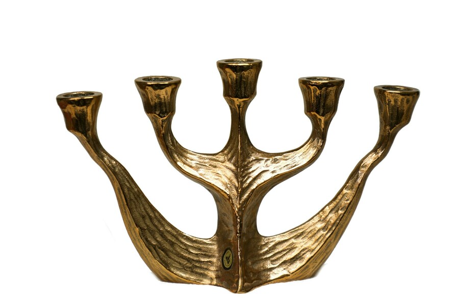 Vintage 5 Armed Brutalist Bronze Candle Holder Vinterior
