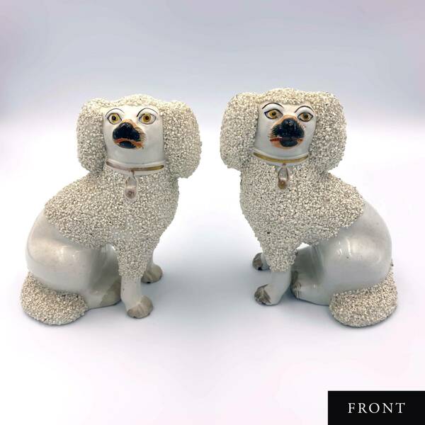 C.1850 1870 Pair Of Staffordshire "Confetti" Poodle Dogs (Antique