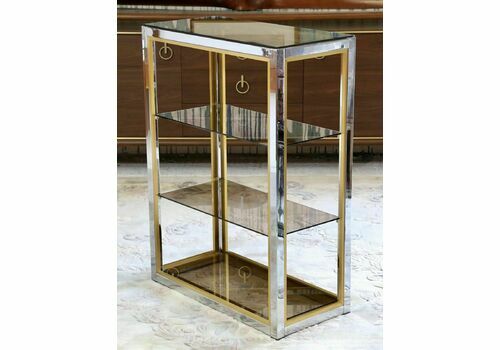 Renato Zevi For Romeo Rega Mid Century Modern Glass Chrome And Brass Etagere